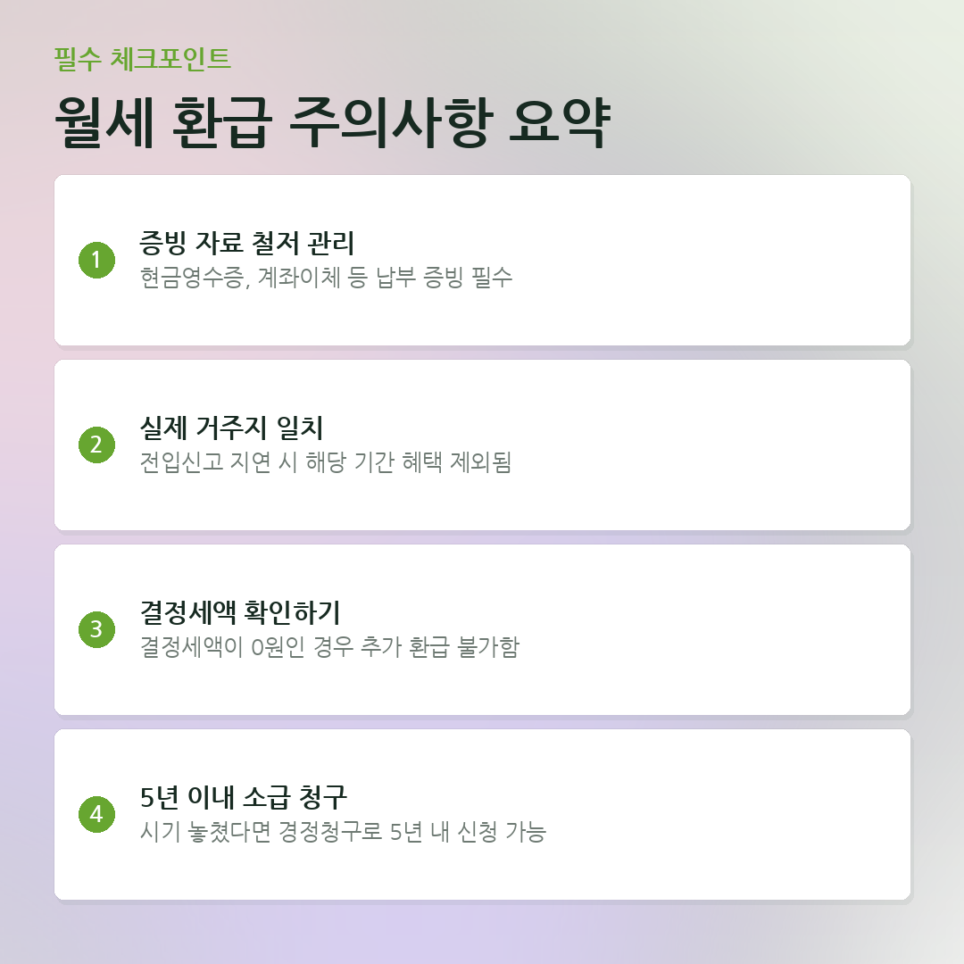 월세 환급 주의사항 요약 요약 카드