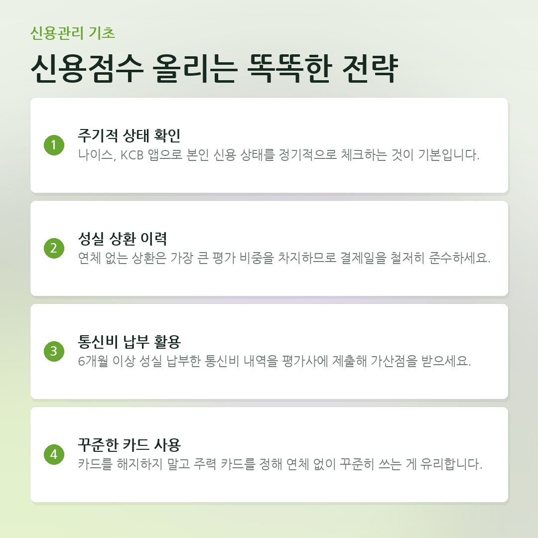 신용점수 올리는 똑똑한 전략 요약 카드