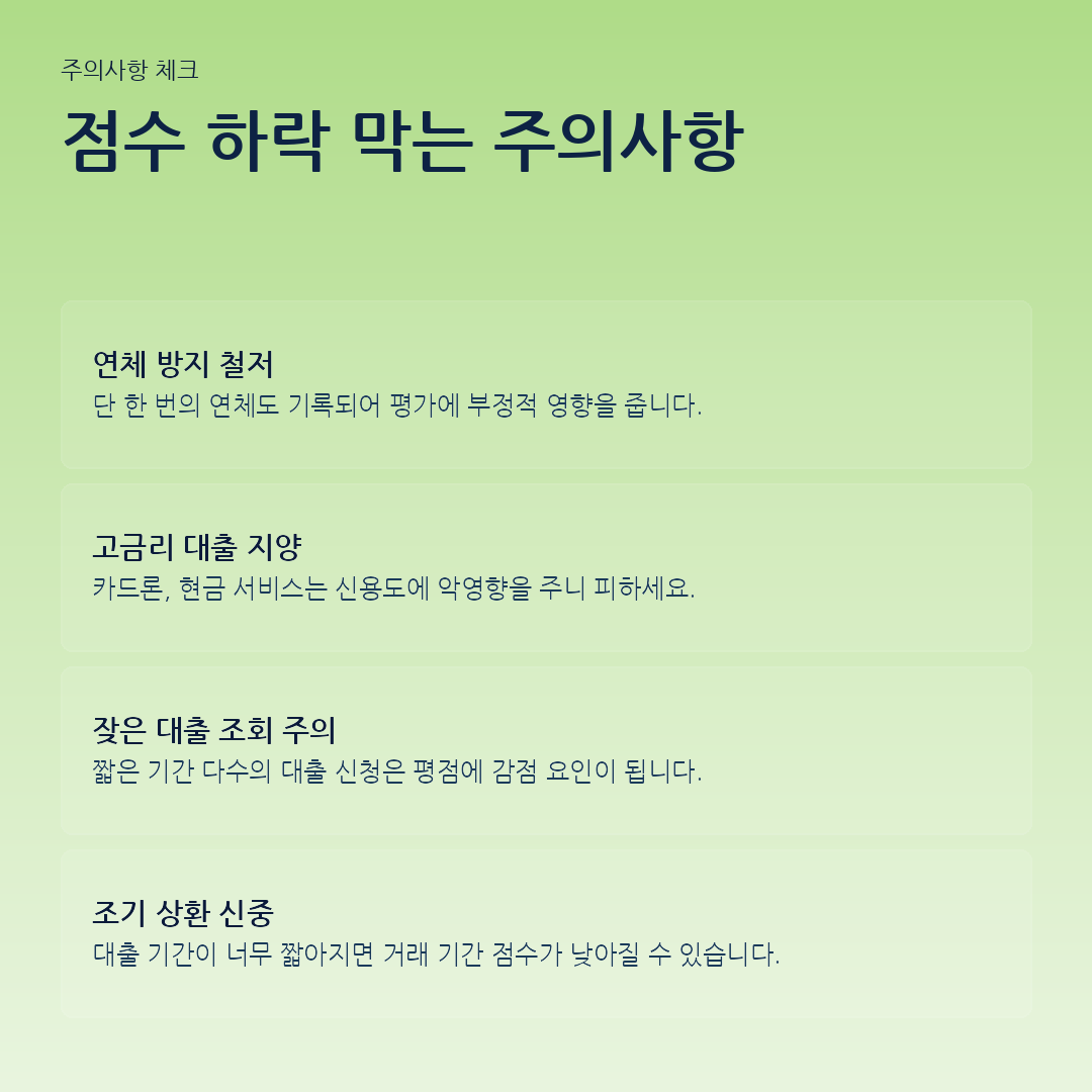 점수 하락 막는 주의사항 요약 카드