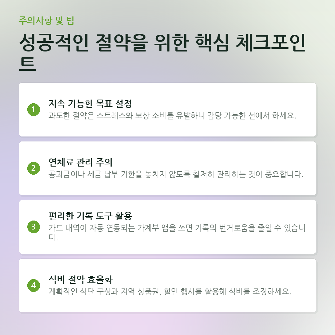 성공적인 절약을 위한 핵심 체크포인트 요약 카드