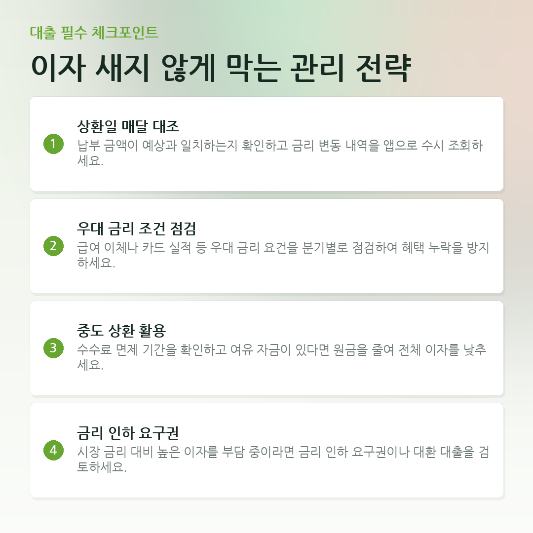 이자 새지 않게 막는 관리 전략 요약 카드