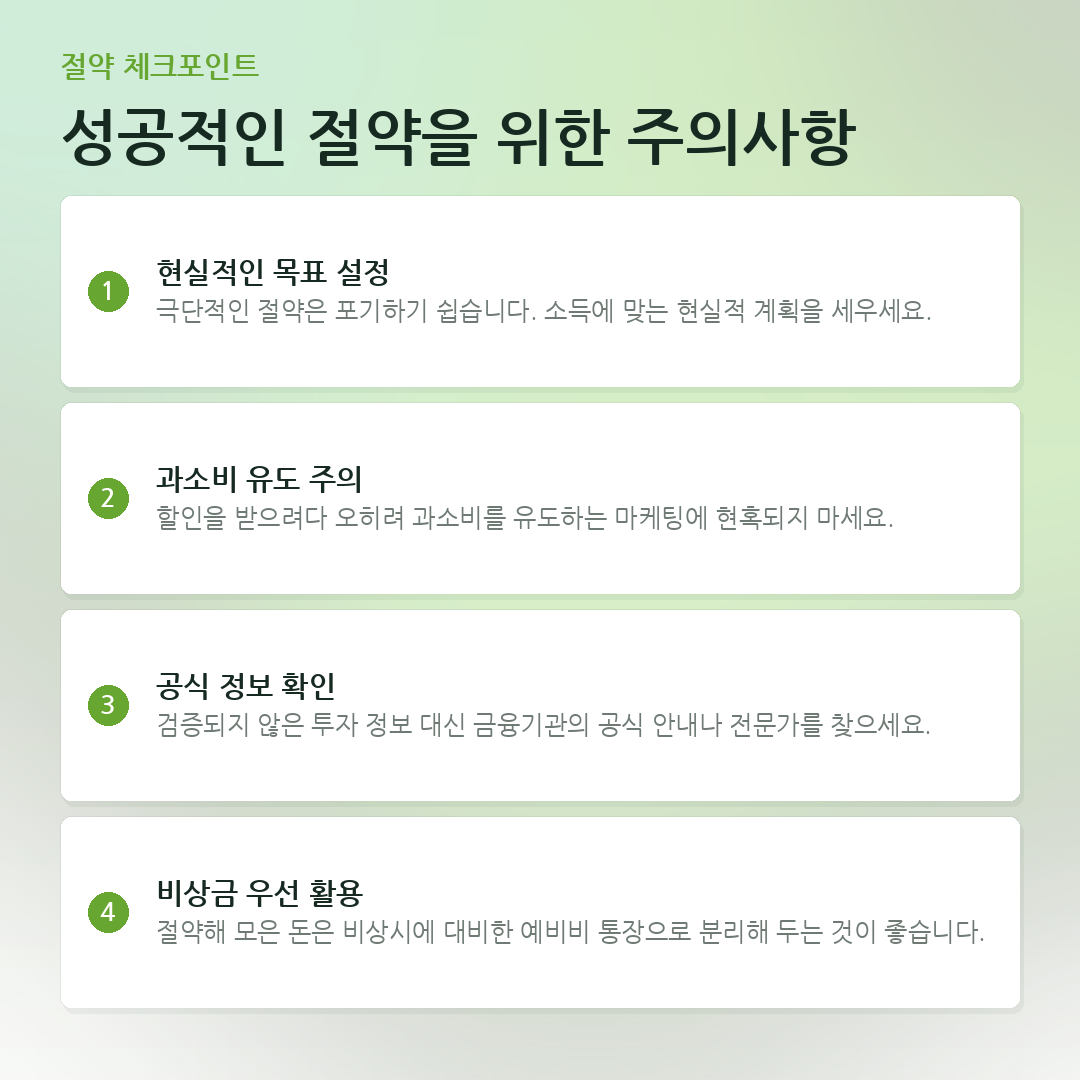성공적인 절약을 위한 주의사항 요약 카드
