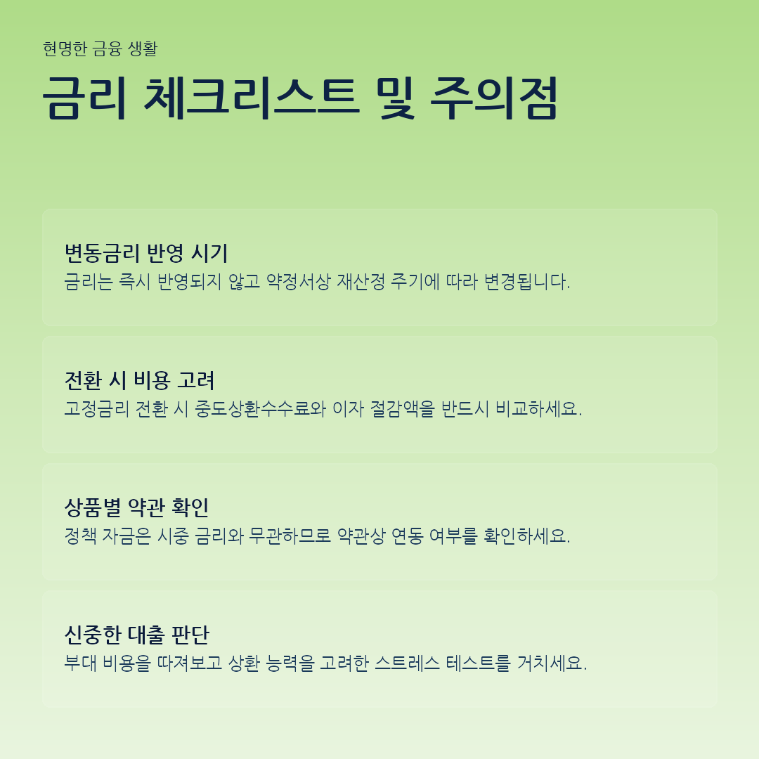 금리 체크리스트 및 주의점 요약 카드
