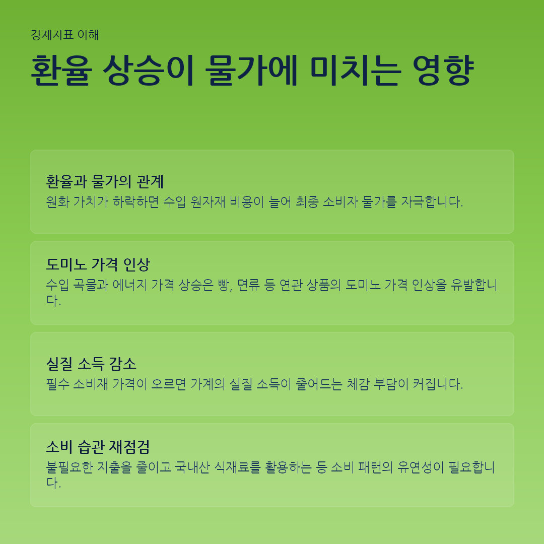 환율 상승이 물가에 미치는 영향 요약 카드