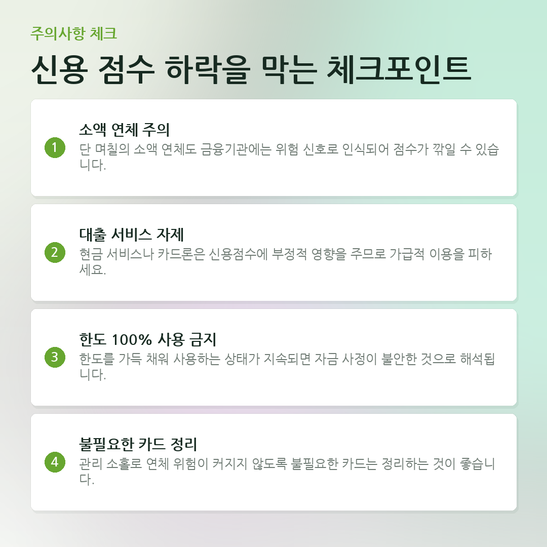 신용 점수 하락을 막는 체크포인트 요약 카드