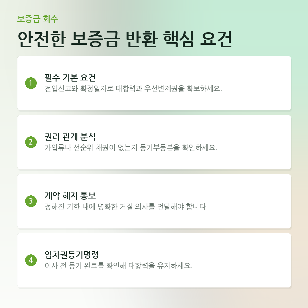 안전한 보증금 반환 핵심 요건 요약 카드