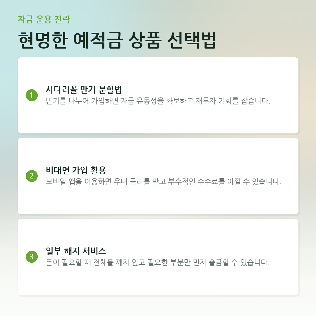 현명한 예적금 상품 선택법 요약 카드
