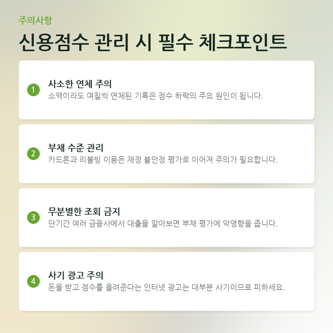 신용점수 관리 시 필수 체크포인트 요약 카드