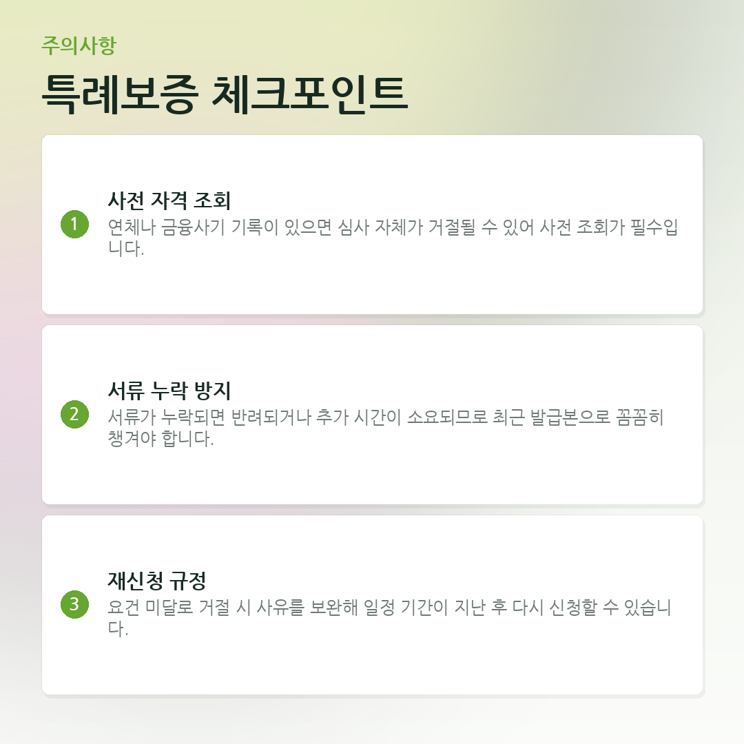 특례보증 체크포인트 요약 카드