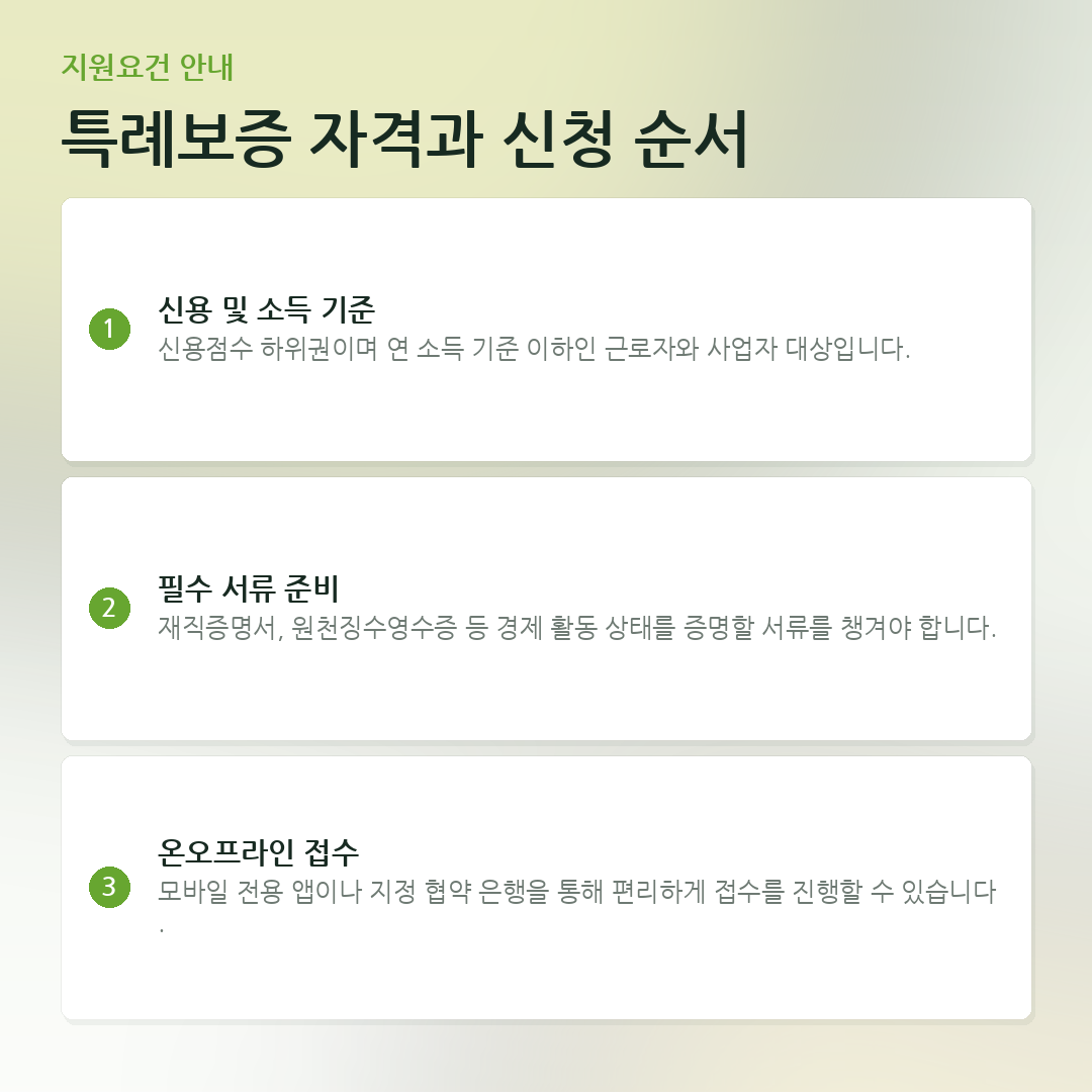 특례보증 자격과 신청 순서 요약 카드