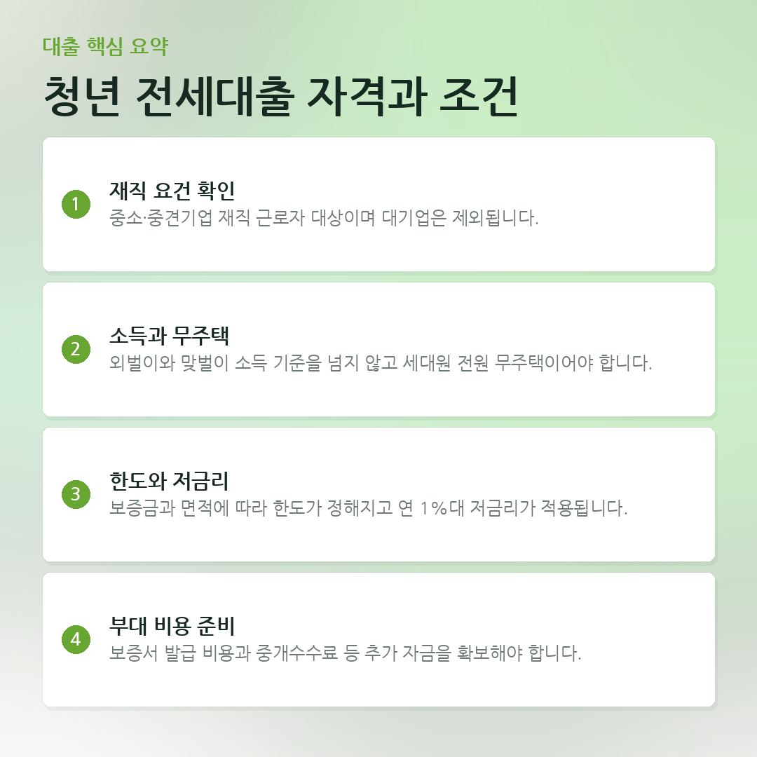 청년 전세대출 자격과 조건 요약 카드
