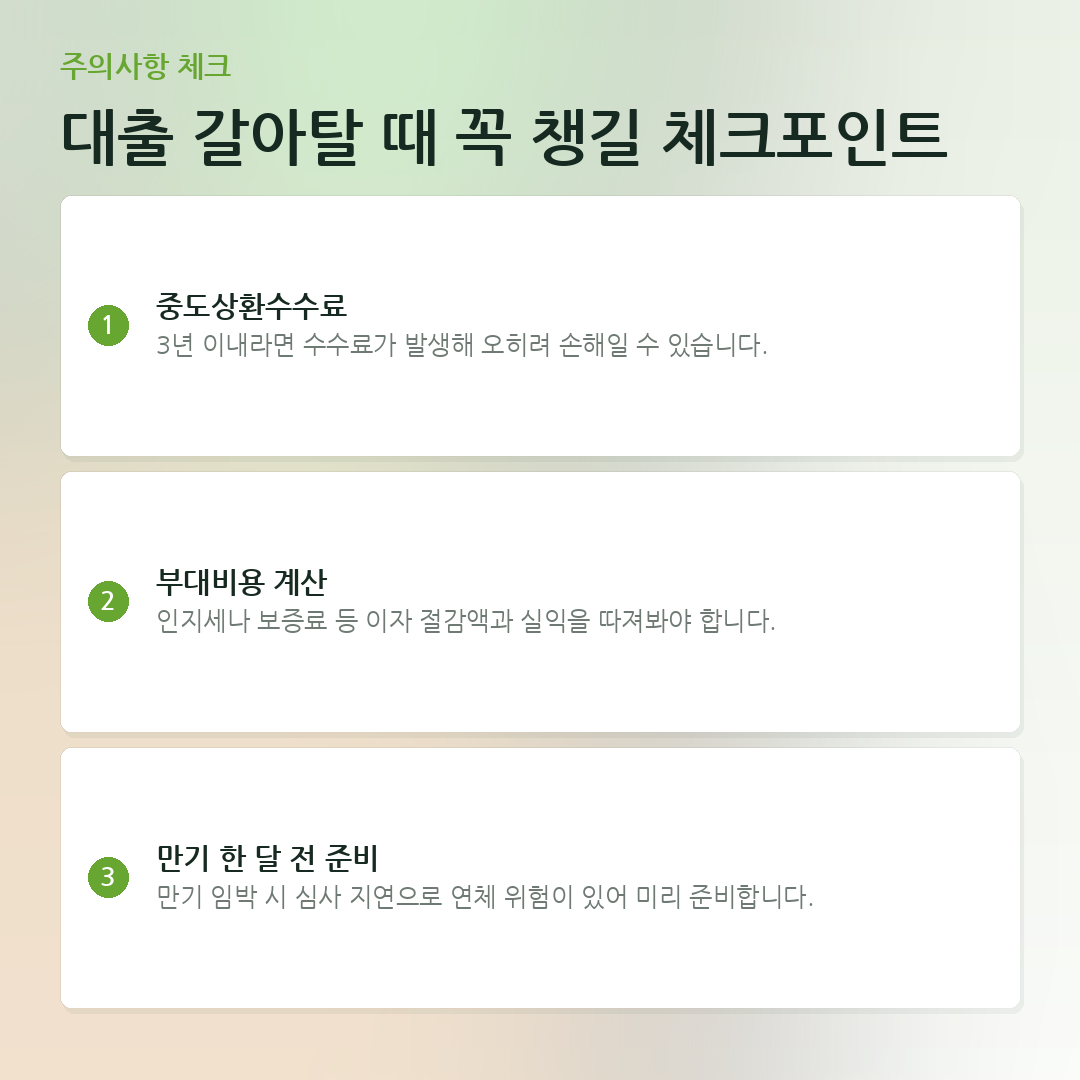 대출 갈아탈 때 꼭 챙길 체크포인트 요약 카드