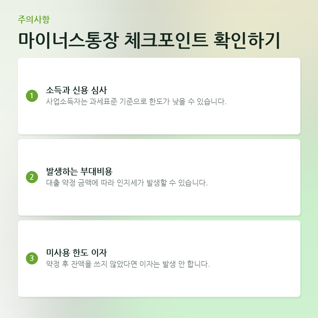 마이너스통장 체크포인트 확인하기 요약 카드