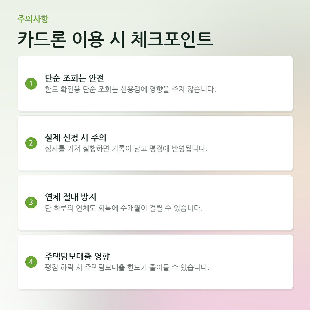 카드론 이용 시 체크포인트 요약 카드