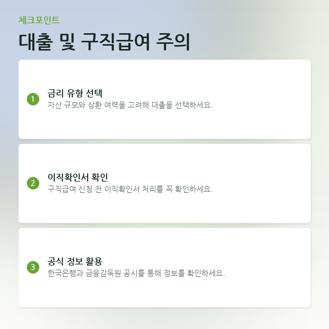 대출 및 구직급여 주의 요약 카드
