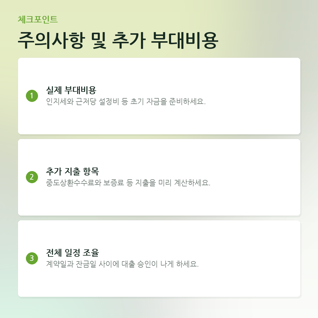 주의사항 및 추가 부대비용 요약 카드