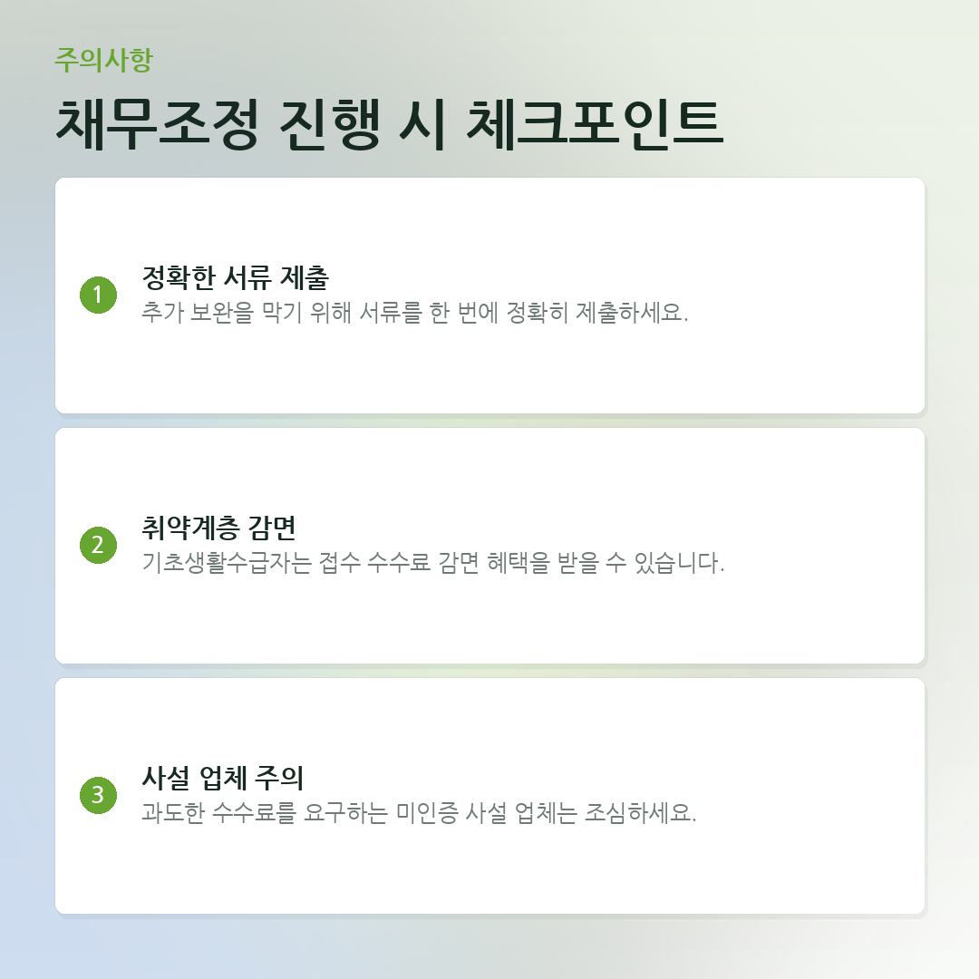 채무조정 진행 시 체크포인트 요약 카드