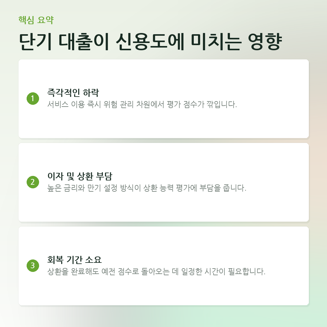 단기 대출이 신용도에 미치는 영향 요약 카드