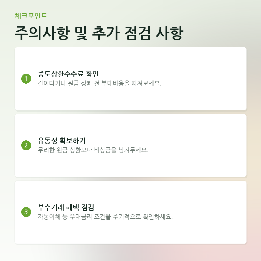 주의사항 및 추가 점검 사항 요약 카드
