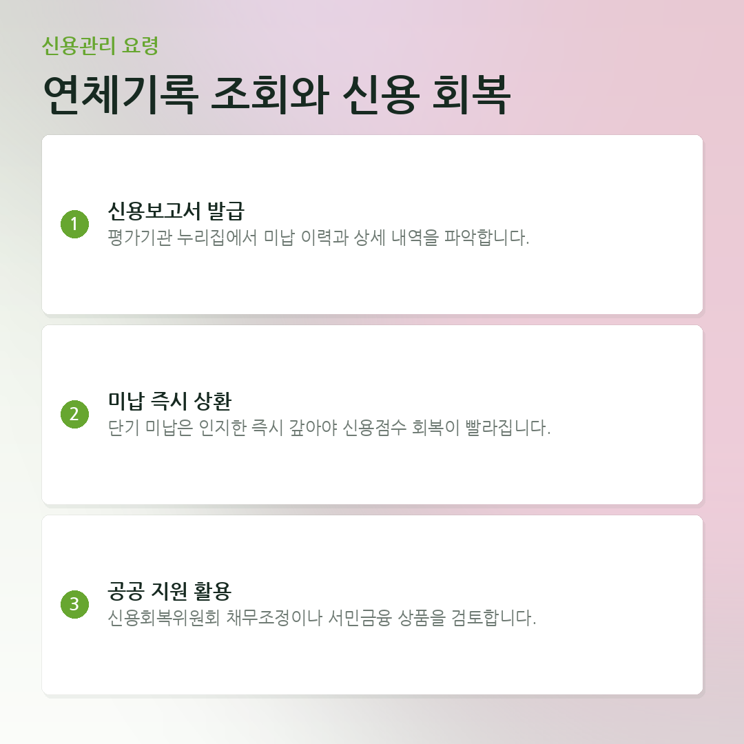 연체기록 조회와 신용 회복 요약 카드
