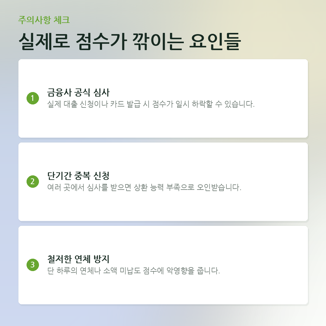 실제로 점수가 깎이는 요인들 요약 카드