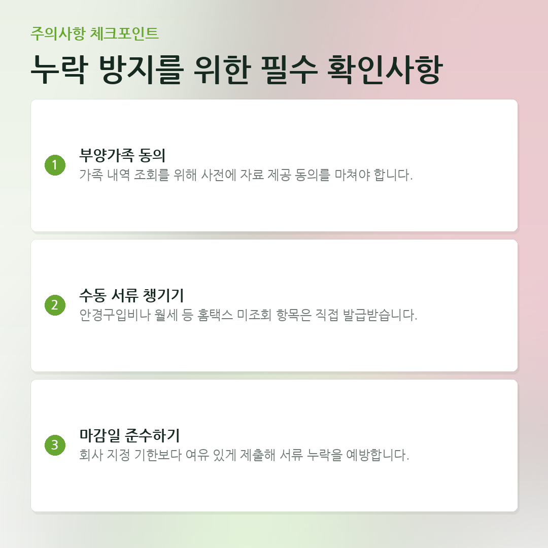 누락 방지를 위한 필수 확인사항 요약 카드