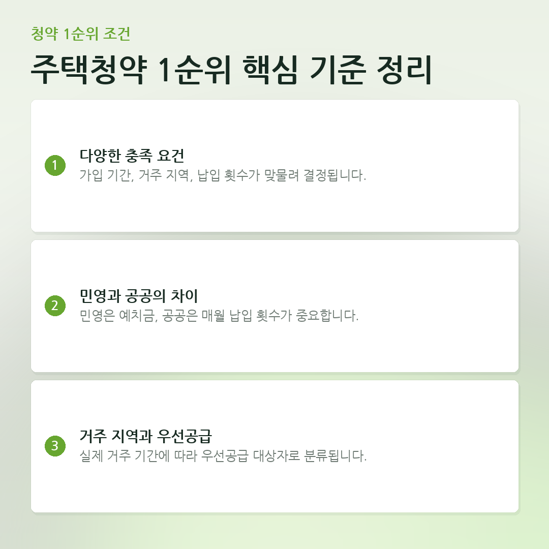 주택청약 1순위 핵심 기준 정리 요약 카드