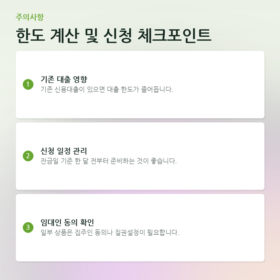 한도 계산 및 신청 체크포인트 요약 카드