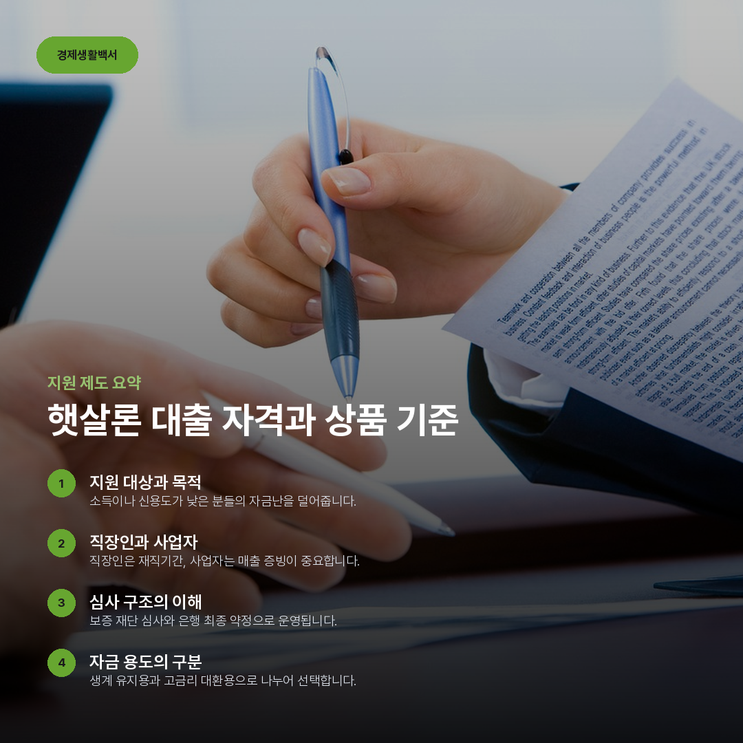 햇살론 대출 자격과 상품 기준 요약 카드